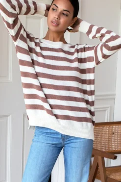 Carolyn Sweater in Mocha French Stripe