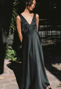 Ciao Lucia Reine Black Satin Maxi Dress