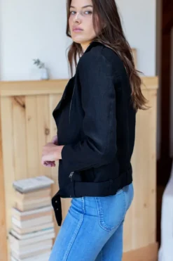 Emerson Fry Irving Moto Jacket - Black Linen