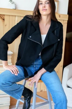 Emerson Fry Irving Moto Jacket - Black Linen