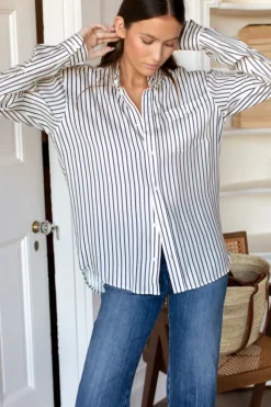 Emerson Fry Ryan Shirt in Ivory Stripe Silk