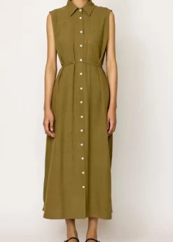 LTL Sleeveless Shirt Dress in Olive Branch