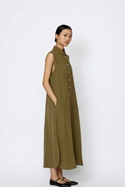 LTL Sleeveless Shirt Dress in Olive Branch