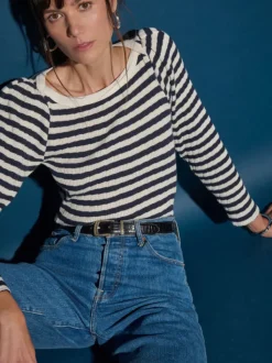 Nation LTD Amelie Envelope Neck Top in Pointelle Stripe