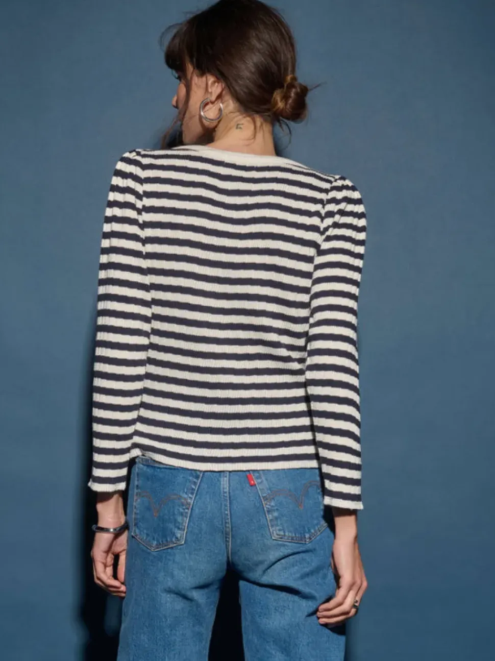 Nation LTD Amelie Envelope Neck Top in Pointelle Stripe