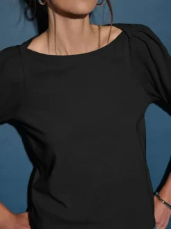 Nation LTD Amelie Envelope Neck Top in Jet Black