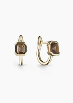 Otiumberg Domino Smokey Quartz Huggie Hoops in 9kt Solid Gold