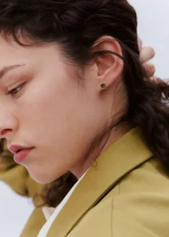 Otiumberg Domino Smokey Quartz Huggie Hoops in 9kt Solid Gold