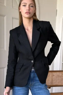 Sculptural Blazer Black Linen