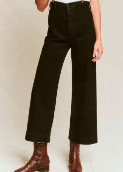 The Great Seafair Wide Leg Jeans Denim in Stone + Black