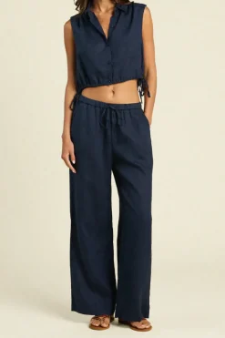 Trovata Vera Pants in Navy Linen