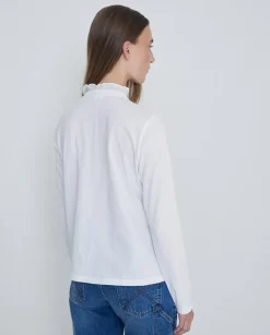 Yerse Cotton Ruffle T-Shirt in White